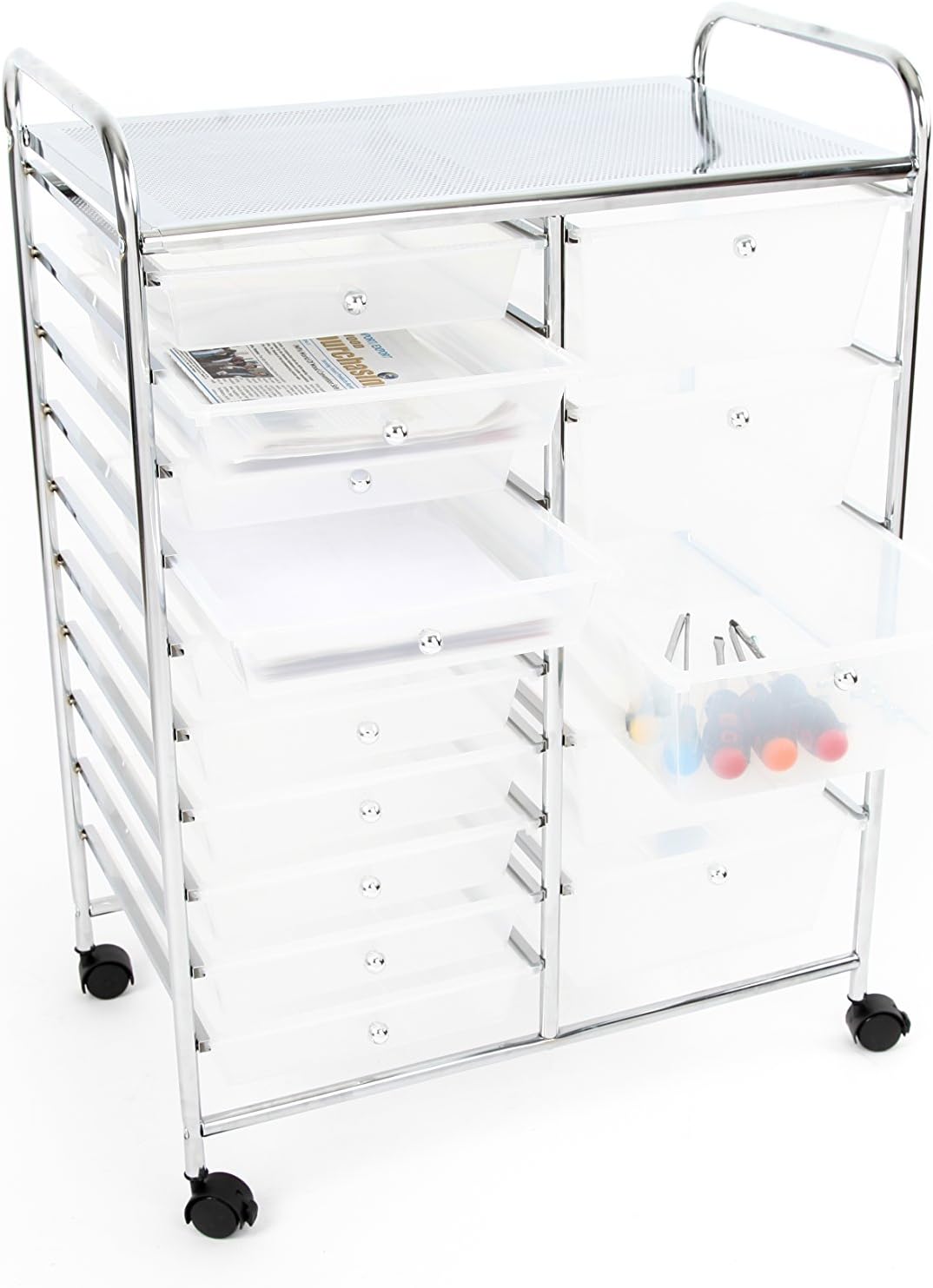 15 Drawer Semi-Transparent White Rolling Storage Cart Y893