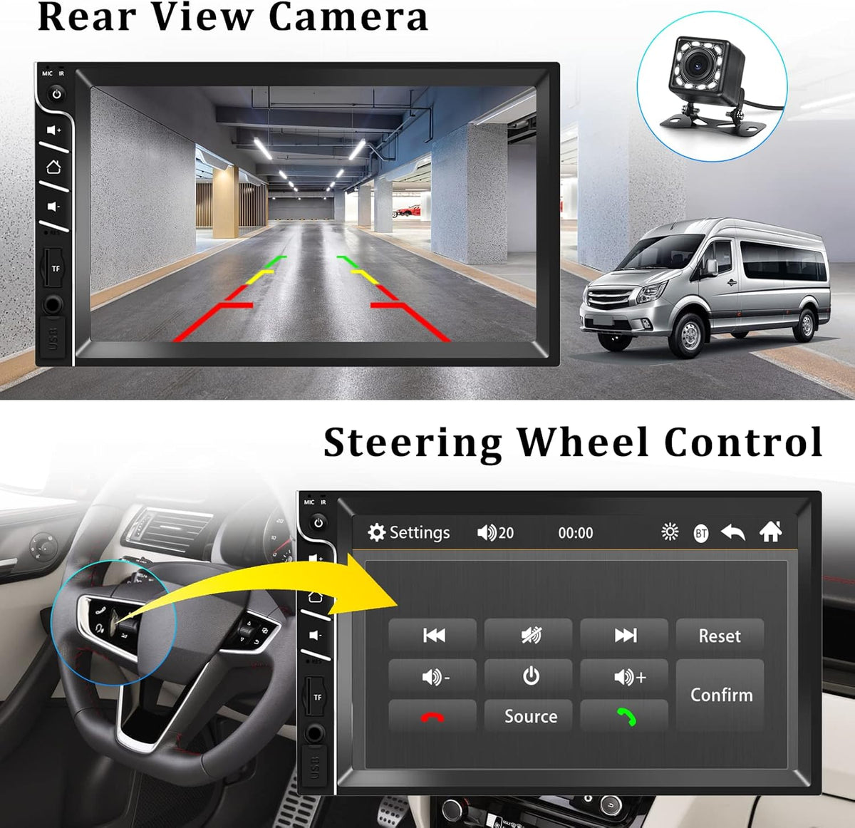 Double Din 7'' Touch Screen Car Stereo with Bluetooth and Rear Camera Q11857