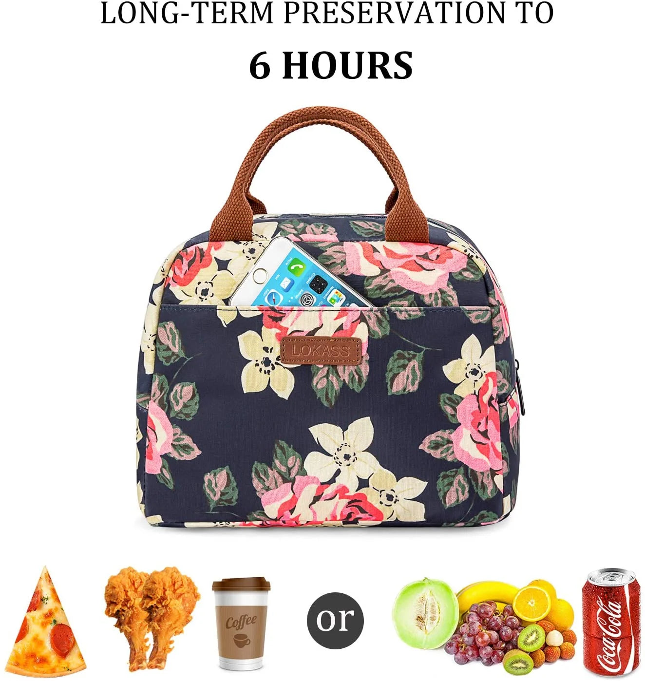 Insulated Lunch Bag Cooler Bag Thermal Lunch Box Water-resistant Tote Bag (Peony) J11692