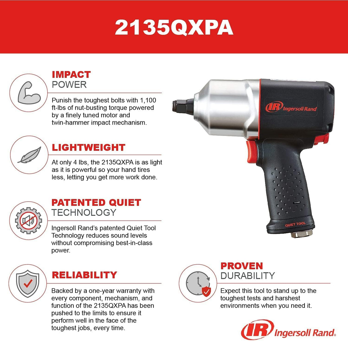 1/2" Drive Air Impact Wrench, 1,100 ft-lbs Torque, Black M89516