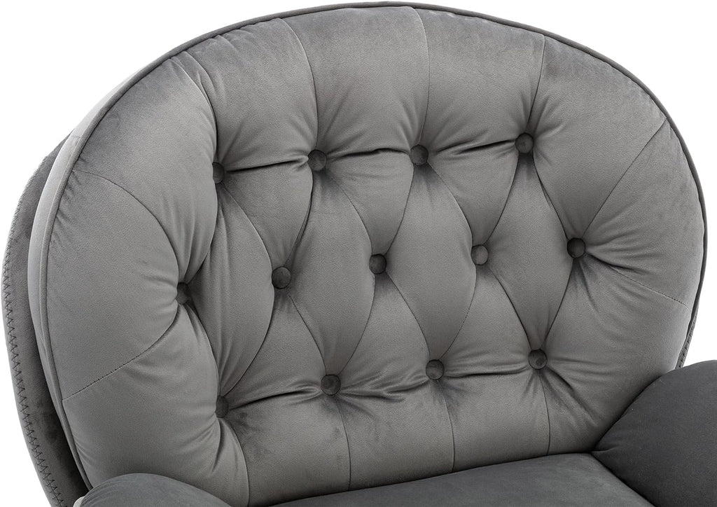 Grey Velvet Swivel Accent Chair with Ottoman and Metal Frame H972051