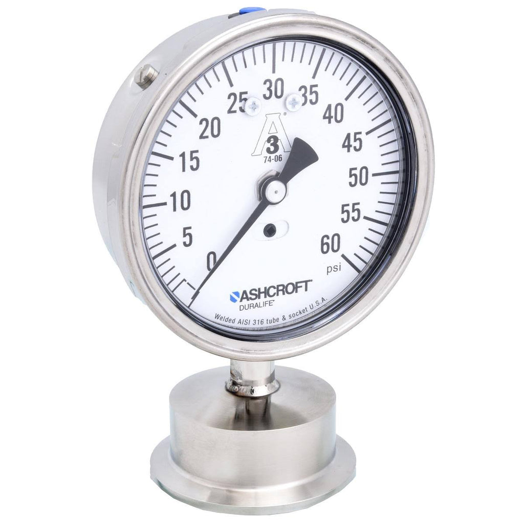 60# Pressure Gauge, 0 to 60 psi, 3-1/2in, 2in L12736