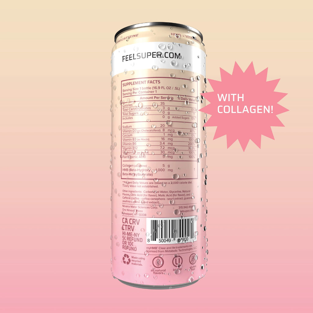 Strawberry Cream HMB-infused Seltzer with Vitamin D3, B-Complex, Caffeine, and Collagen (12 fl oz cans) W358677