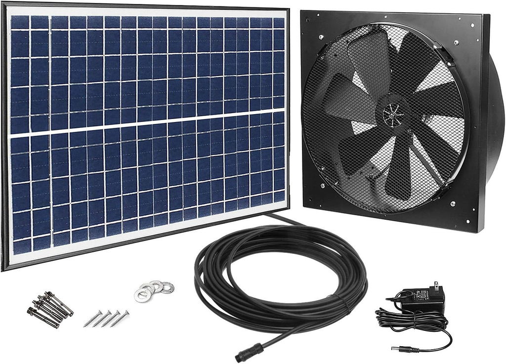 Solar Powered Exhaust Fan with Thermostat Switch, 1750CFM, IP68 Brushless DC Motor Q70476
