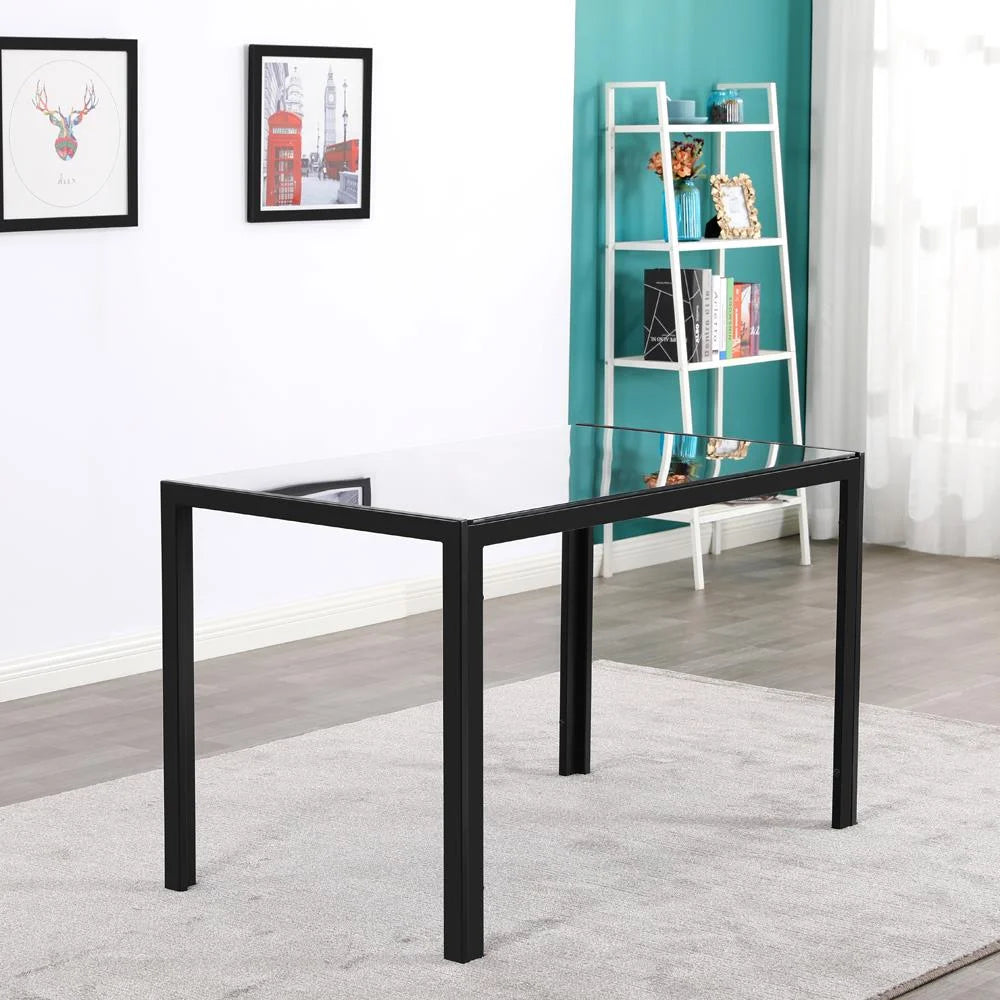7 Pcs Glass Dining Table Set with 6 Chairs, Black R538090