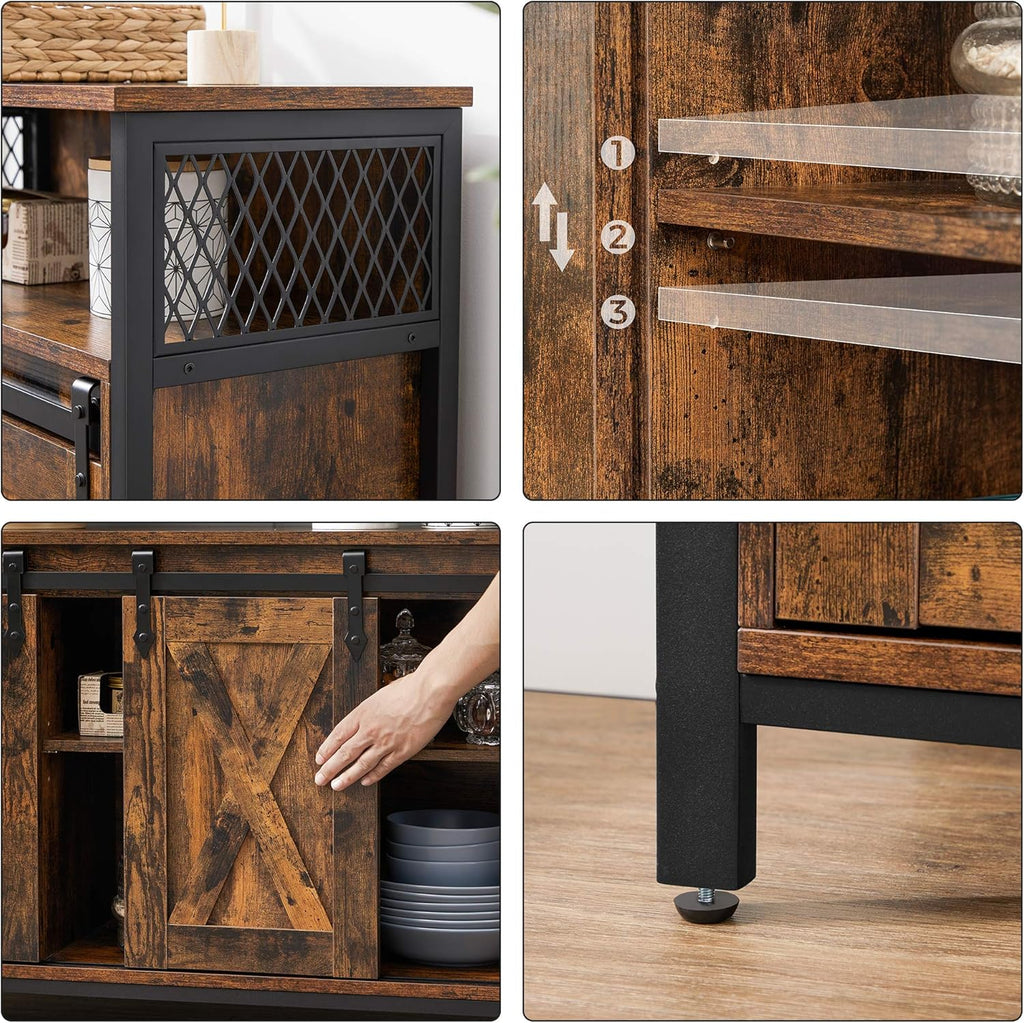 Rustic Brown and Black Buffet Cabinet with Adjustable Shelf J98767