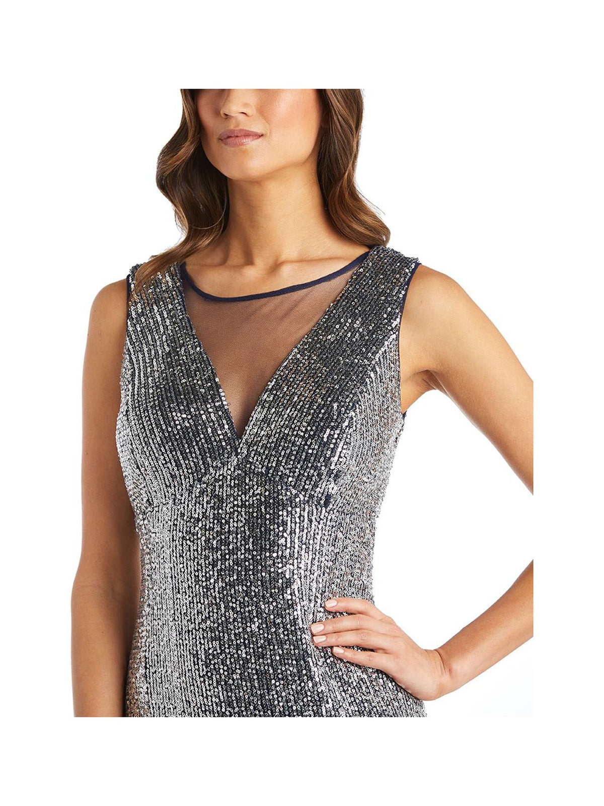 Navy Stretch Sequined Sleeveless Formal Mermaid Dress Petites 10P C6247