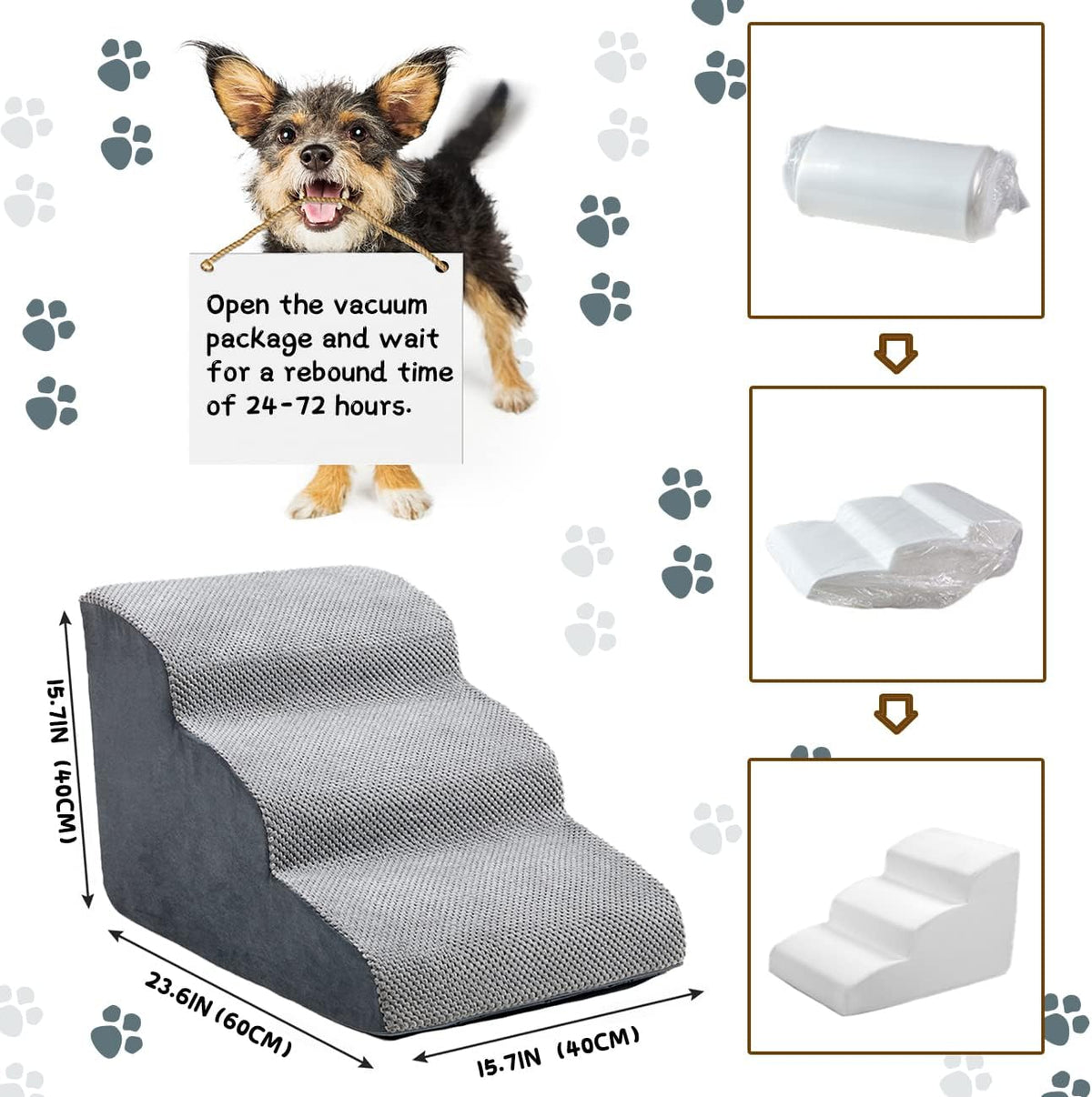 3 Tiers Non-Slip Foam Dog Ramp Stairs for Sofa Q73364