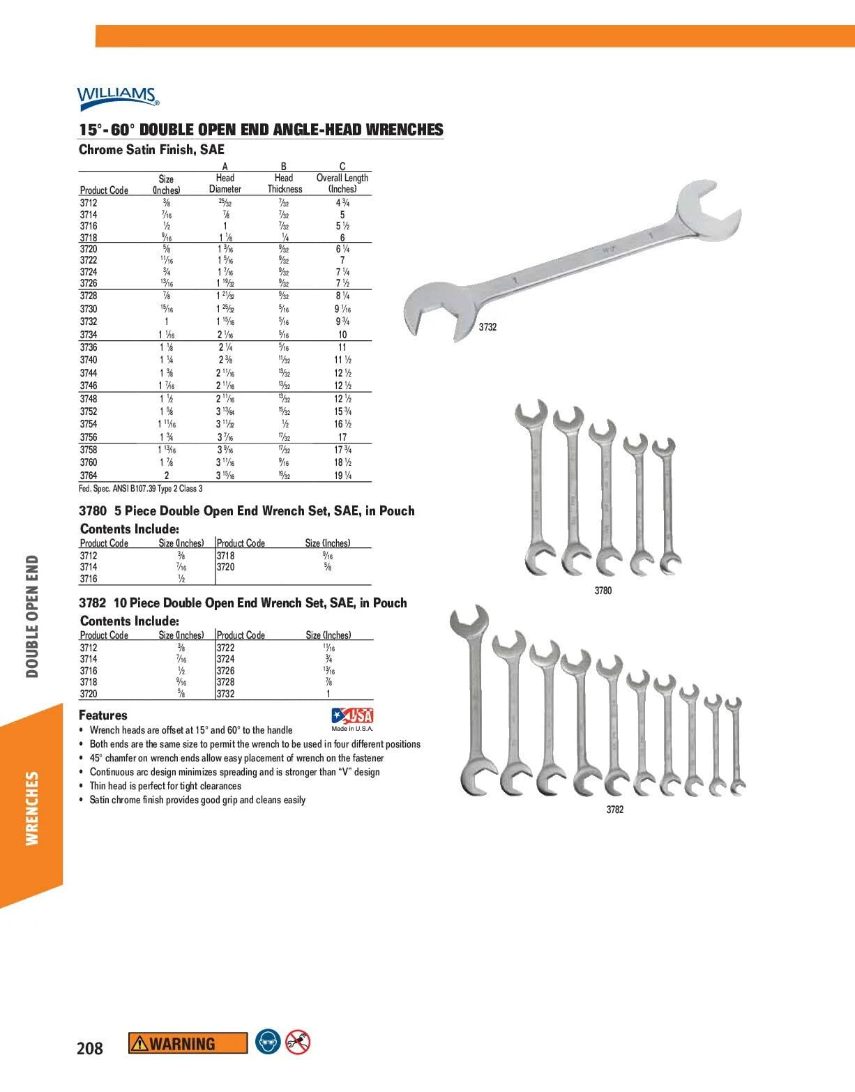 1-3/4x22 Double Open End Angle Wrench Chrome Satin H316