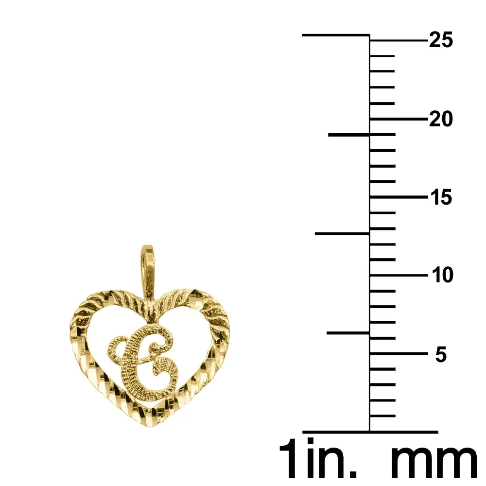14K Yellow Gold Diamond-Cut Heart-Shaped Initial Pendant with 16" Chain Necklace T8759