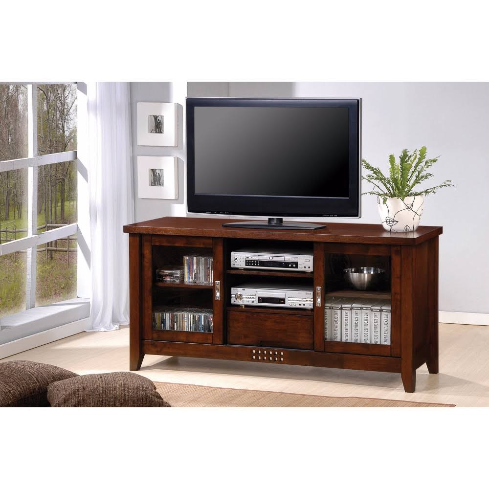 Brown TV Console with Doors and Shelves T975