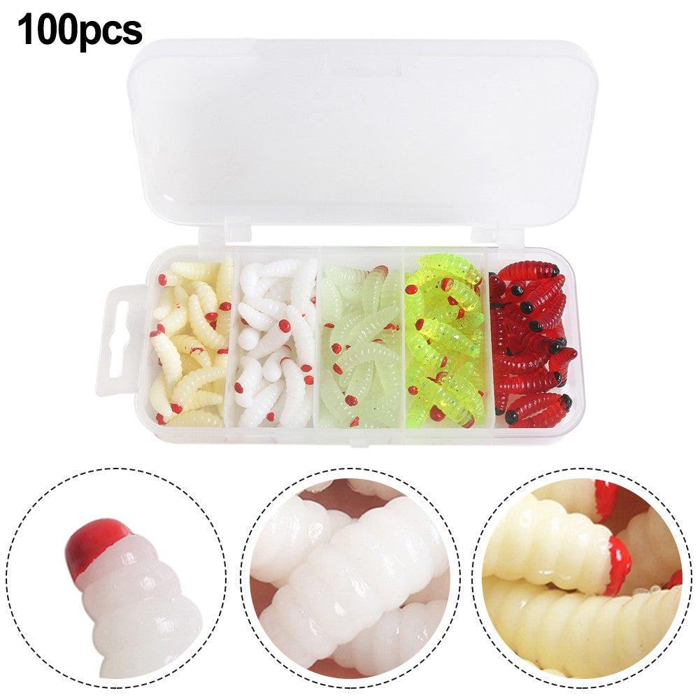 100pcs Boxed Fishing Soft Bait Artificial Maggots Q31599