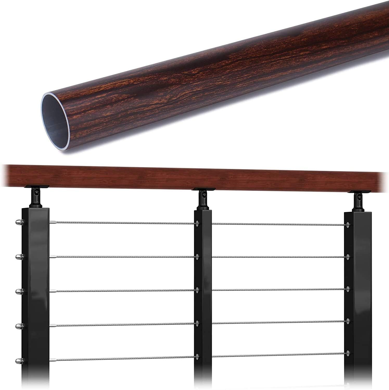 6.6ft Aluminum Cable Railing Handrail for Staircase and Deck Stair B44458