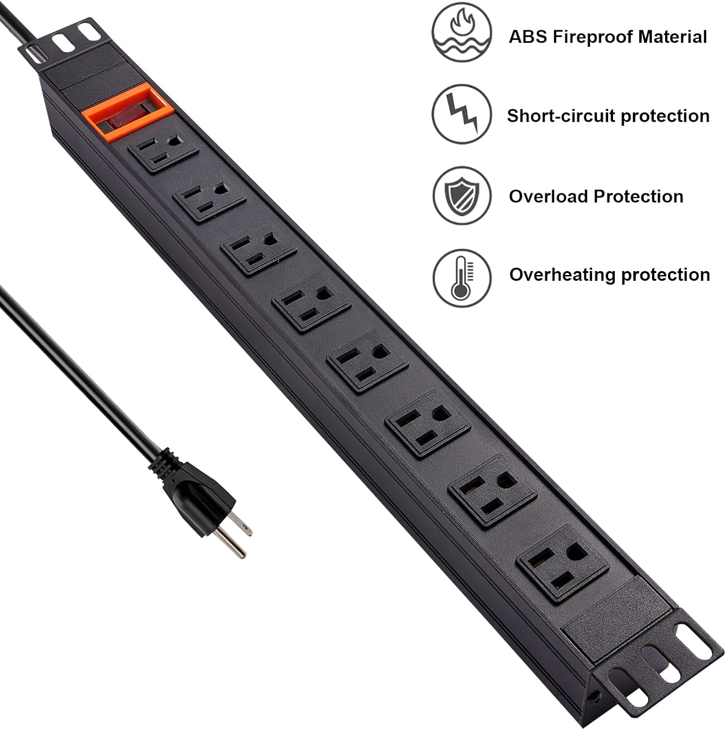 Black 1U Rack Mount PDU, 8 Outlets, 15A/125V, 6ft Cord, Pack of 2 J609398