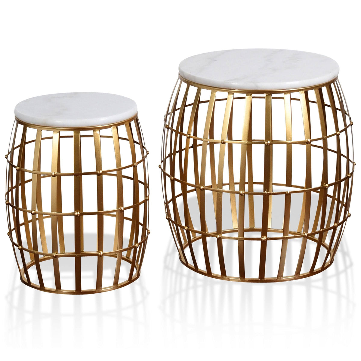 Gold White Marble Top Nesting Tables (Set of 2) P9393
