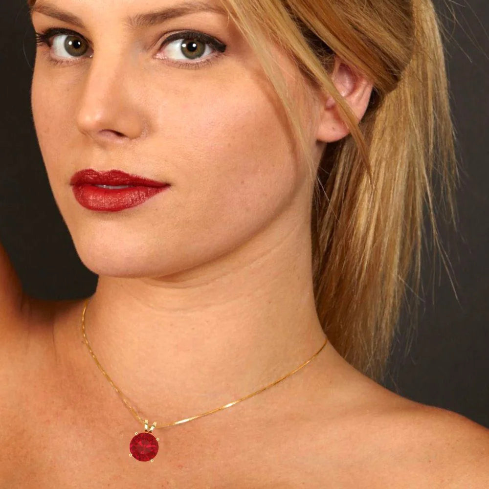 18K Yellow Gold Simulated Ruby Pendant with 16" Chain K580