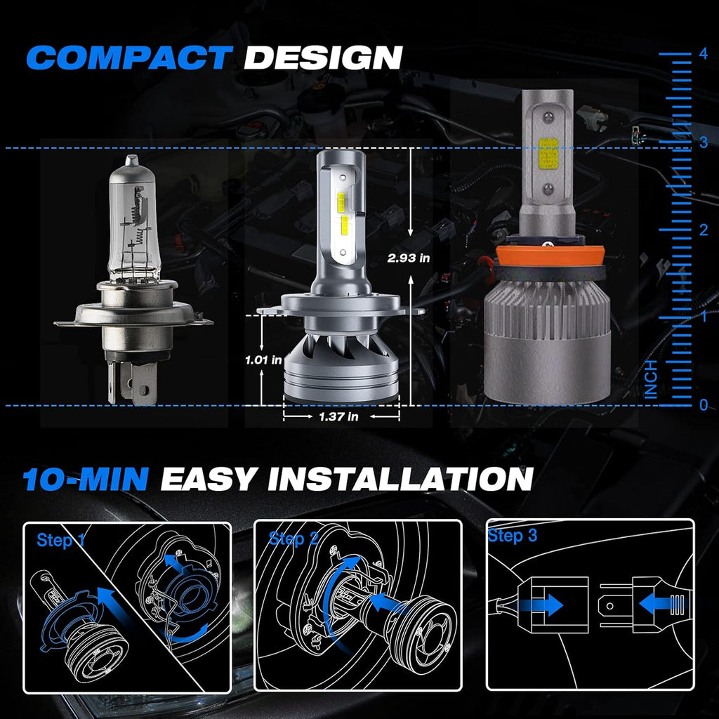 H4/9003/HB2 LED Headlight Bulbs White 6500K, Pack of 2 S587