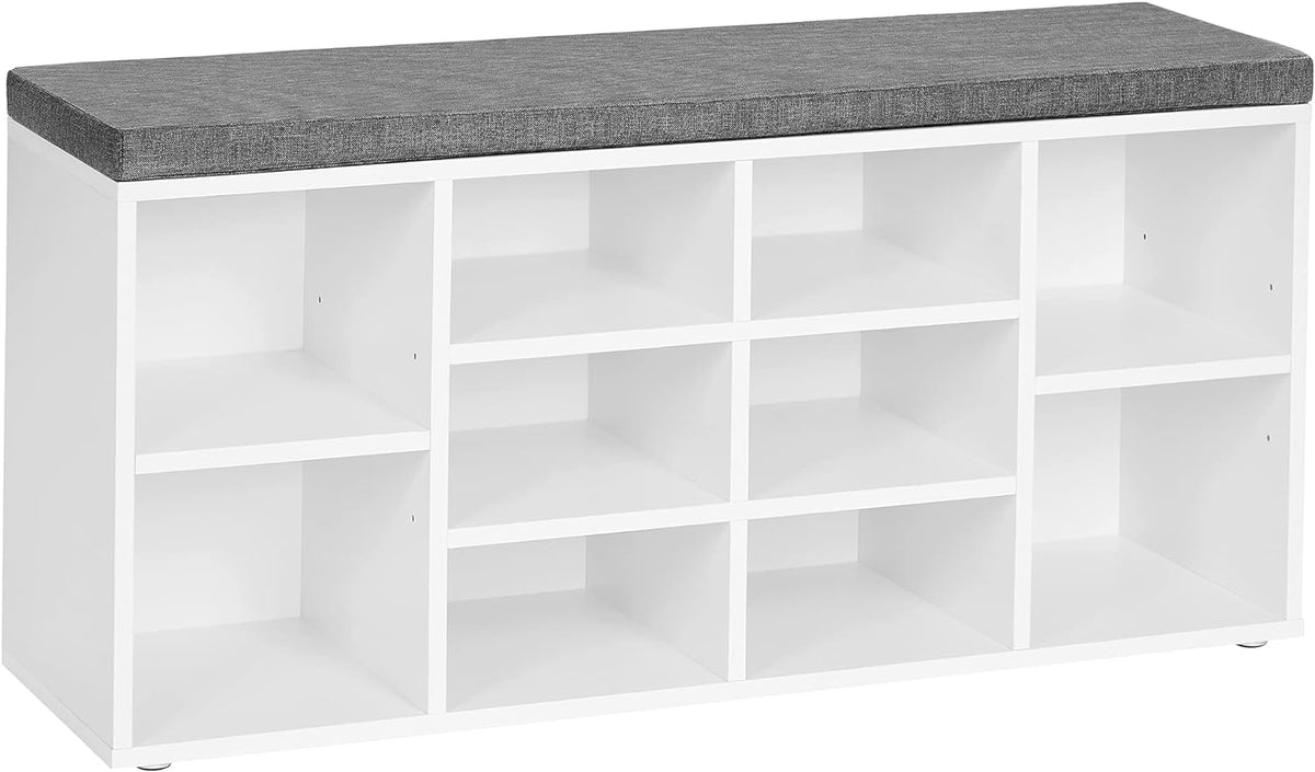 Rustic Brown and Brown 10 Compartments Shoe Bench with Cushion F546