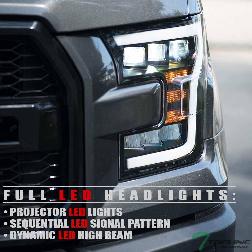 Black Housing Full LED Sequential Tri Projector Headlights For 15-17 Ford F150 B758