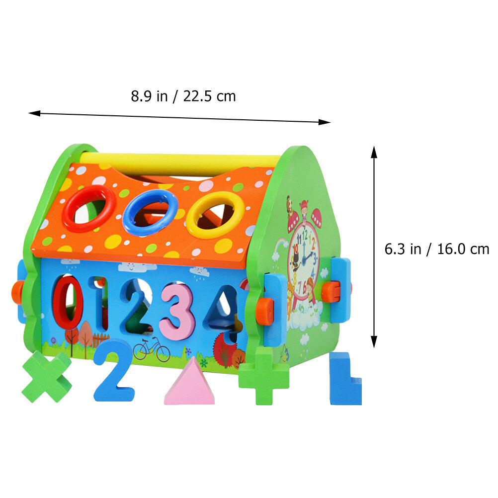 Wooden House Building Block Numbers Shape Matching Game Playset D422233