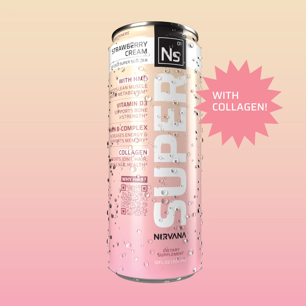 Strawberry Cream HMB-infused Seltzer with Vitamin D3, B-Complex, Caffeine, and Collagen (12 fl oz cans) W358677