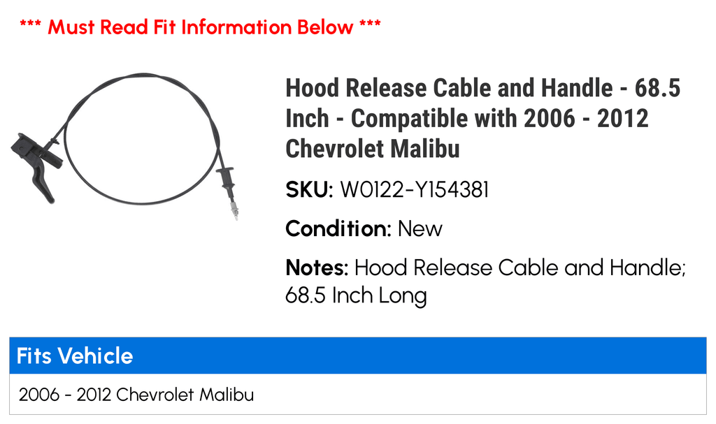 Hood Release Cable and Handle 68.5 Inch I9714