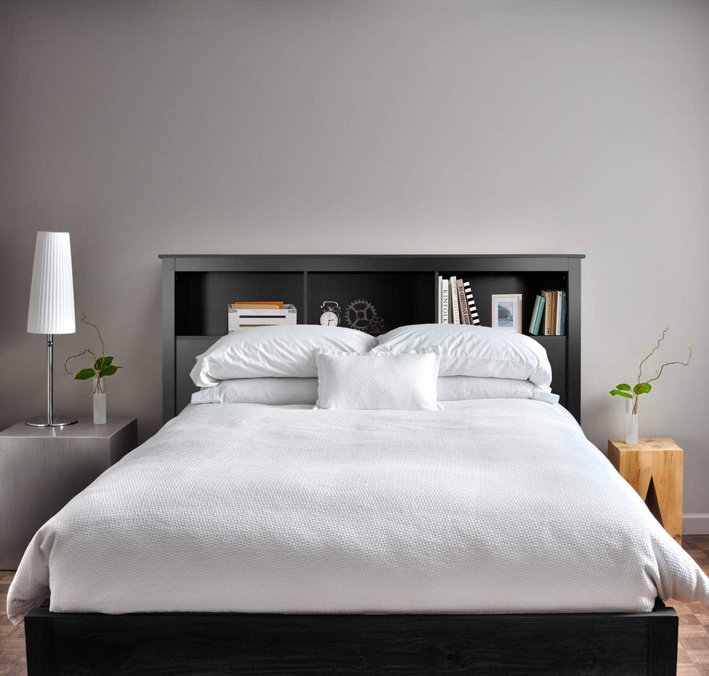 Queen Size Solid Black Wood Bookcase Headboard V9689