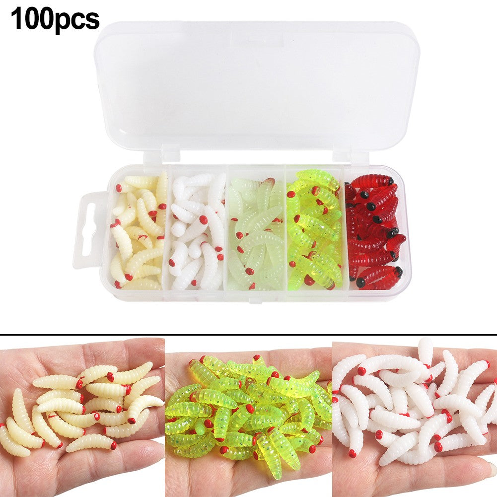 100pcs Boxed Fishing Soft Bait Artificial Maggots Q31599