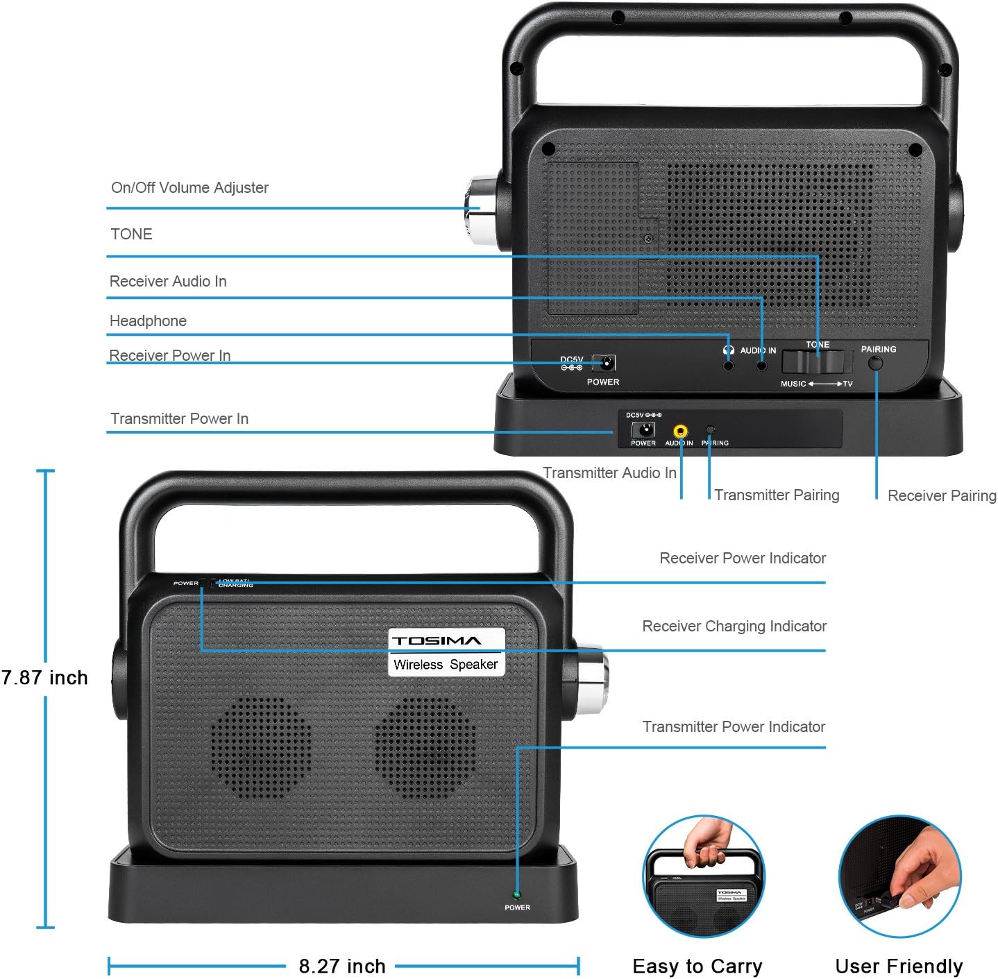 Wireless TV Speakers with Headset Jack V369389