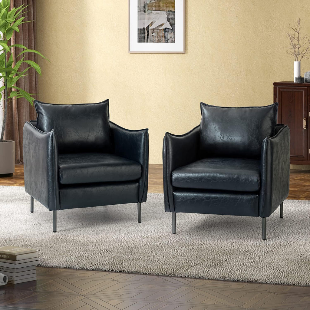 Navy Faux Leather Armchair Set Of 2 N159645