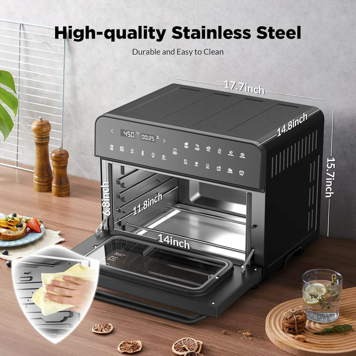 Extra-Large Convection Toaster Oven, 12-in-1 Air Fryer Combo, Black Nonstick Stainless Steel D780292