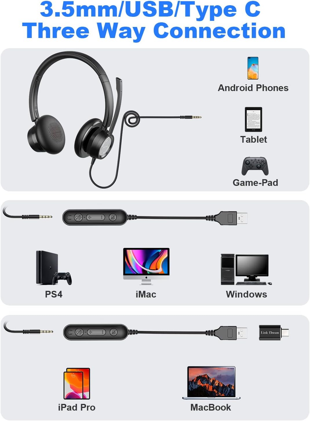 Wired USB Headset with Noise Cancelling Mic Y855205