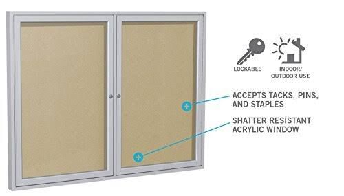 2 Door Enclosed Vinyl Bulletin Board Satin Frame Caramel C64700