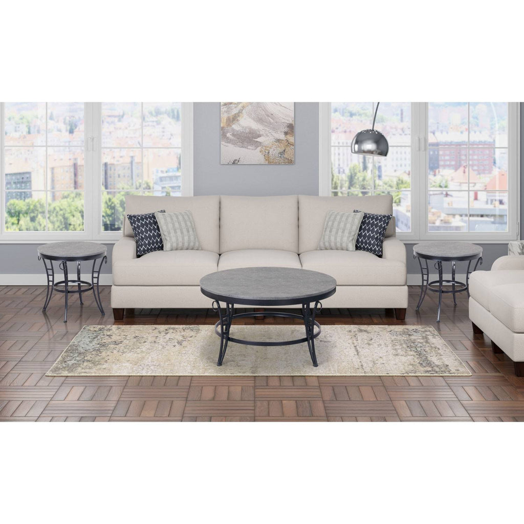 Cathedral Gray And Black Round Coffee Table With Metal Legs M1709
