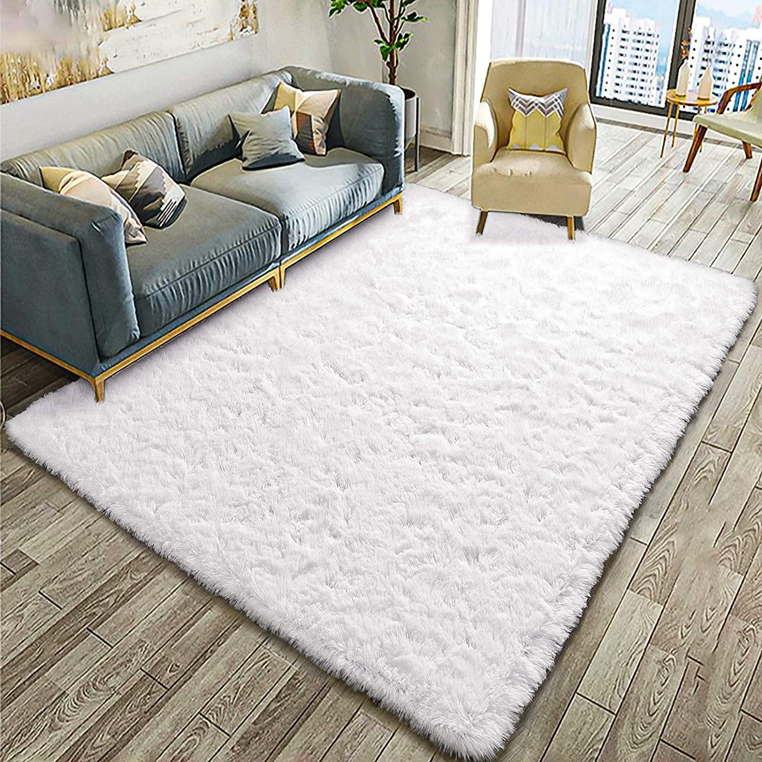 Cream Shaggy Area Rug, 5x8ft A15971