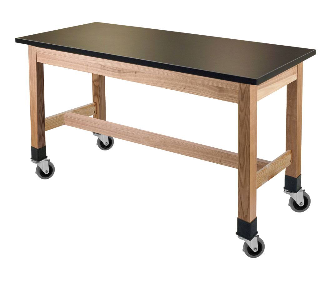 Black Wood Science Lab Table with Phenolic Top and Casters V928