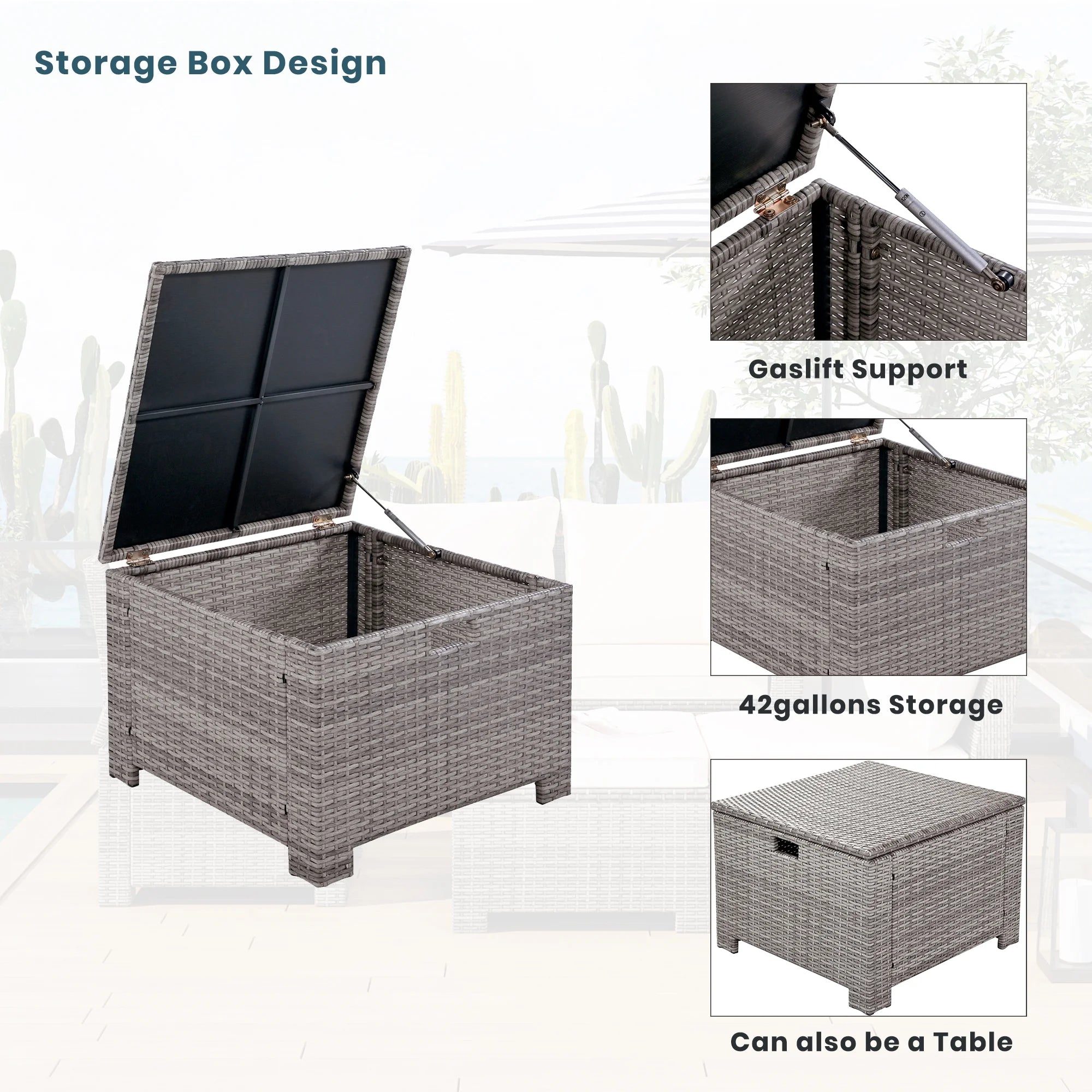 Beige Rattan Wicker Outdoor Sofa Set with Storage Table I545