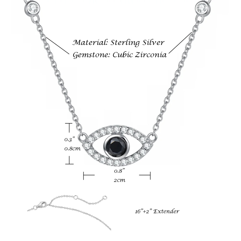 Sterling Silver Evil Eye Necklace Cubic Zirconia Pendant Necklace I978139