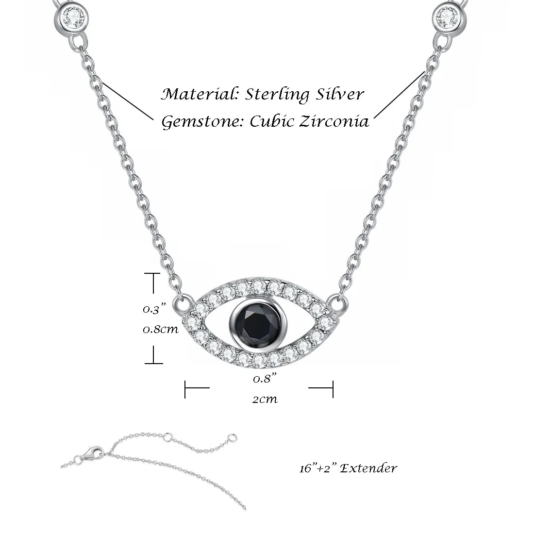 Sterling Silver Evil Eye Necklace Cubic Zirconia Pendant Necklace I978139