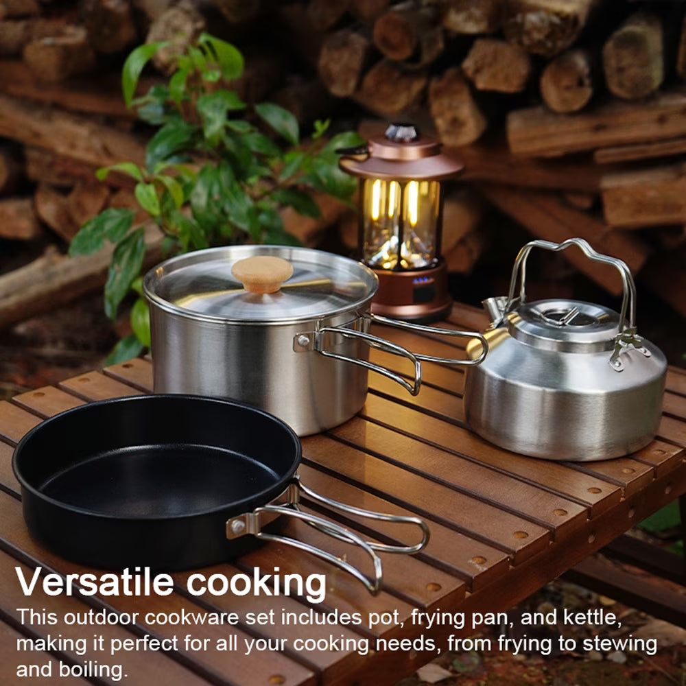 Stainless Steel Camping Cookware Set with Pot Frying Pan Kettle L932748