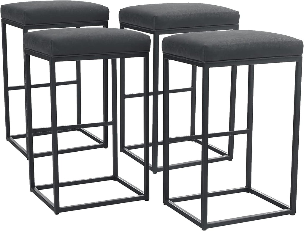 24 Counter Stools Bar Chair with Footrest Pu Leather Backless Kitchen Dining Cafe Chair with Thick Cushion & Sturdy Chromed Metal Steel Frame Indoor Outdoor, Grey, 1PC M8709