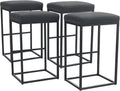 24 Counter Stools Bar Chair with Footrest Pu Leather Backless Kitchen Dining Cafe Chair with Thick Cushion & Sturdy Chromed Metal Steel Frame Indoor Outdoor, Grey, 1PC M8709