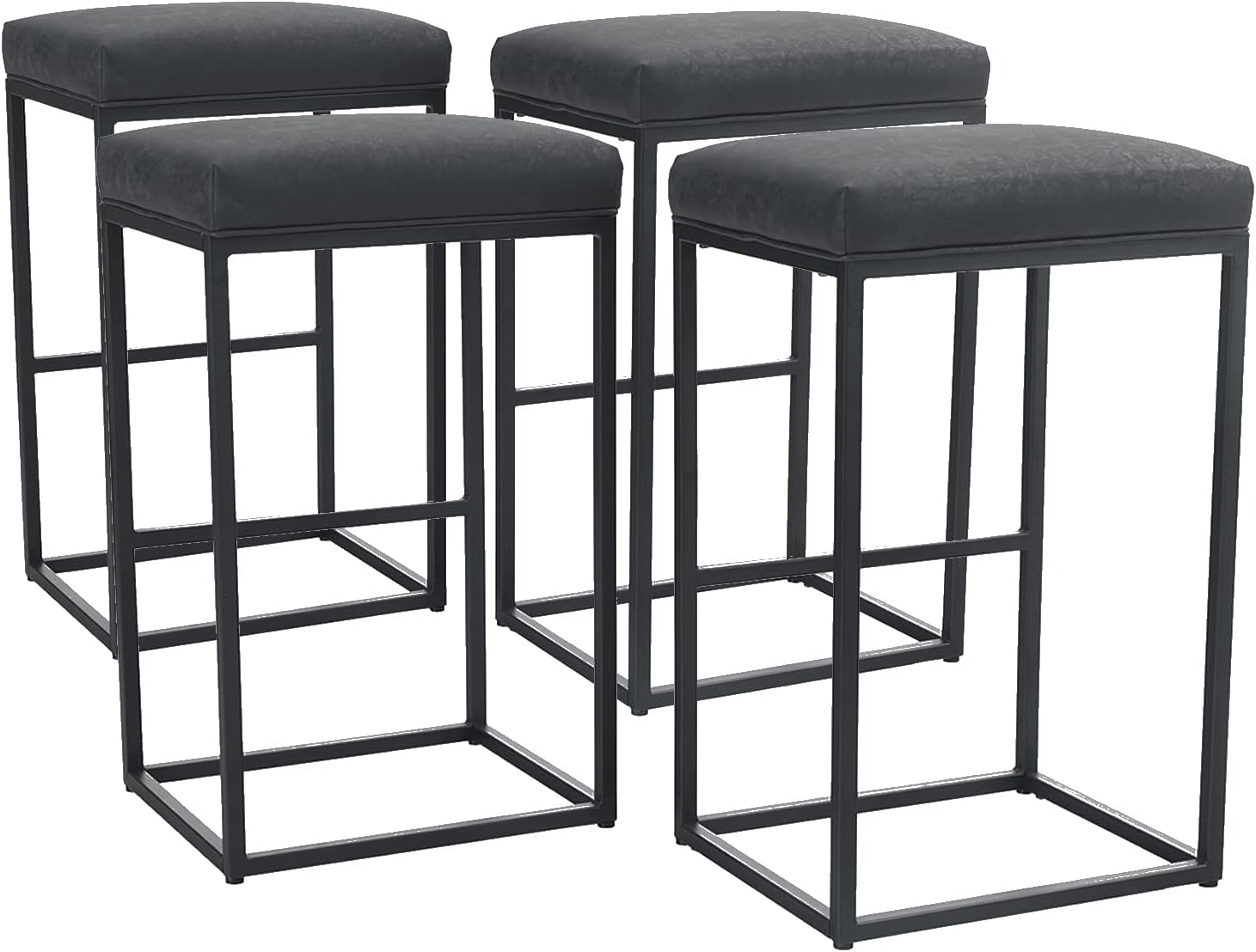 24 Counter Stools Bar Chair with Footrest Pu Leather Backless Kitchen Dining Cafe Chair with Thick Cushion & Sturdy Chromed Metal Steel Frame Indoor Outdoor, Grey, 1PC M8709
