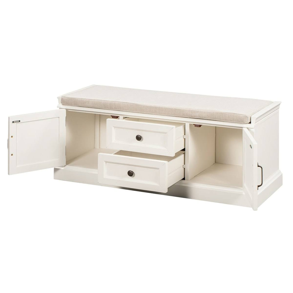 White Storage Bench with 2 Drawers and 2 Cabinets C20023