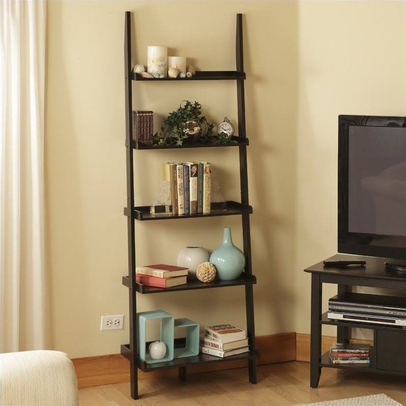 Black Wood Finish Ladder Bookshelf T274