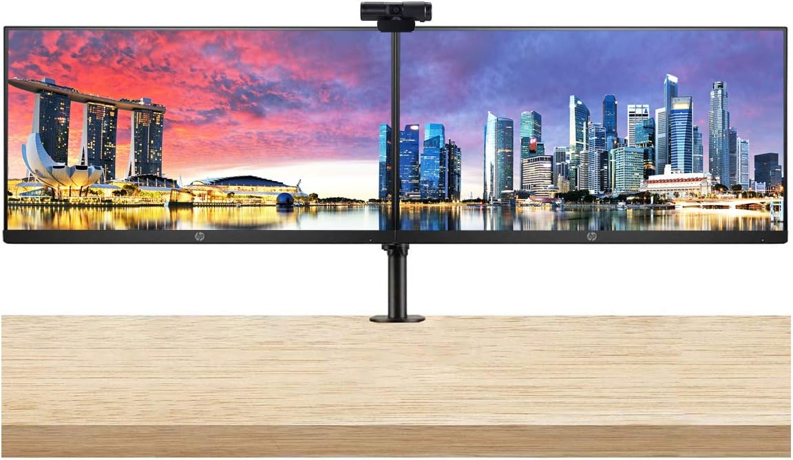 21.5 Inch FHD IPS LED-Backlit LCD Monitor 2-Pack with PW313 Full HD 1080p Webcam and Desk Mount Clamp Dual Monitor Stand K68606