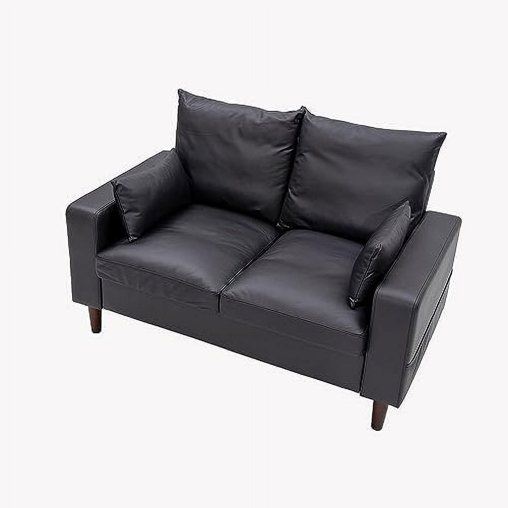 Black Faux Leather 2-Seat Sofa with Wood Leg F209418