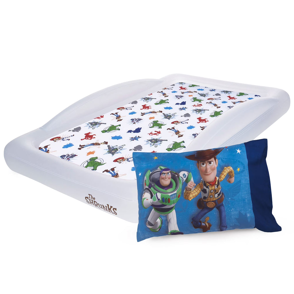 Toy Story Kids Inflatable Travel Bed with Safety Side Rails and Crib Sheet and Pillowcase Set H2018