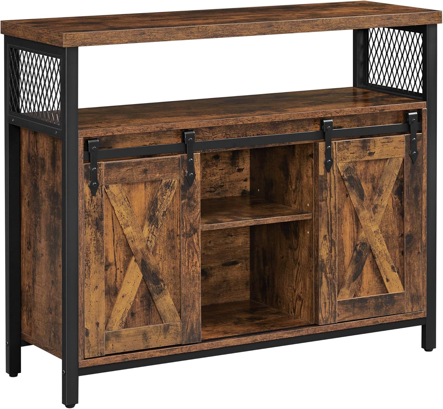 Rustic Brown and Black Buffet Cabinet with Adjustable Shelf J98767
