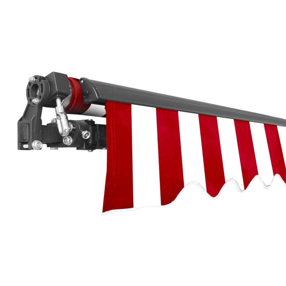 Black Frame Motorized Retractable Patio Canopy Awning 10x8 Red/White O534420